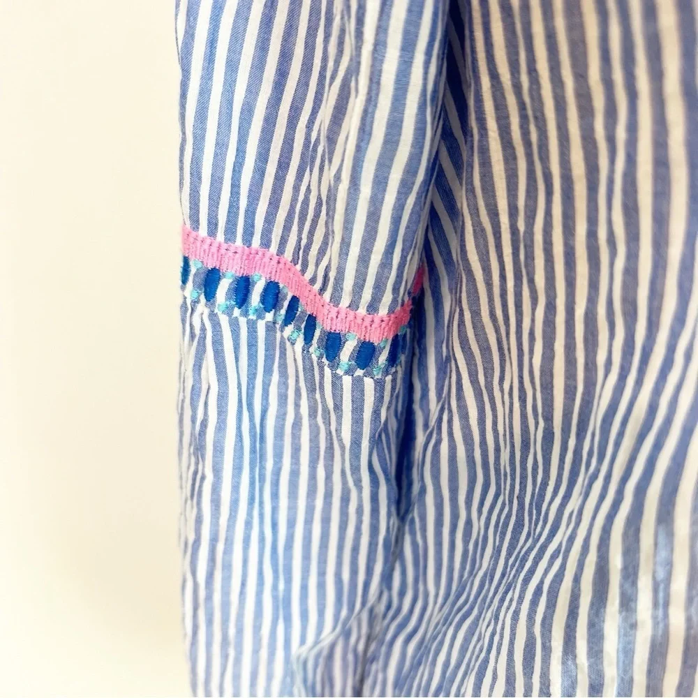 LILLY PULITZER TAELYNN STRIPE TOP COASTAL BLUE V-NECK PEASANT BOHO BLOUSE SMALL - Picture 5 of 8